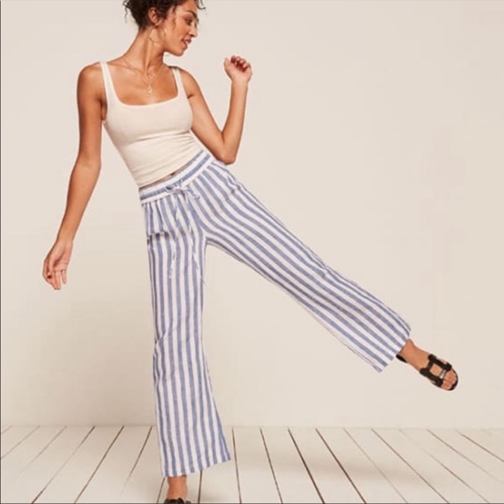 Reformation Linen Stripe Pants